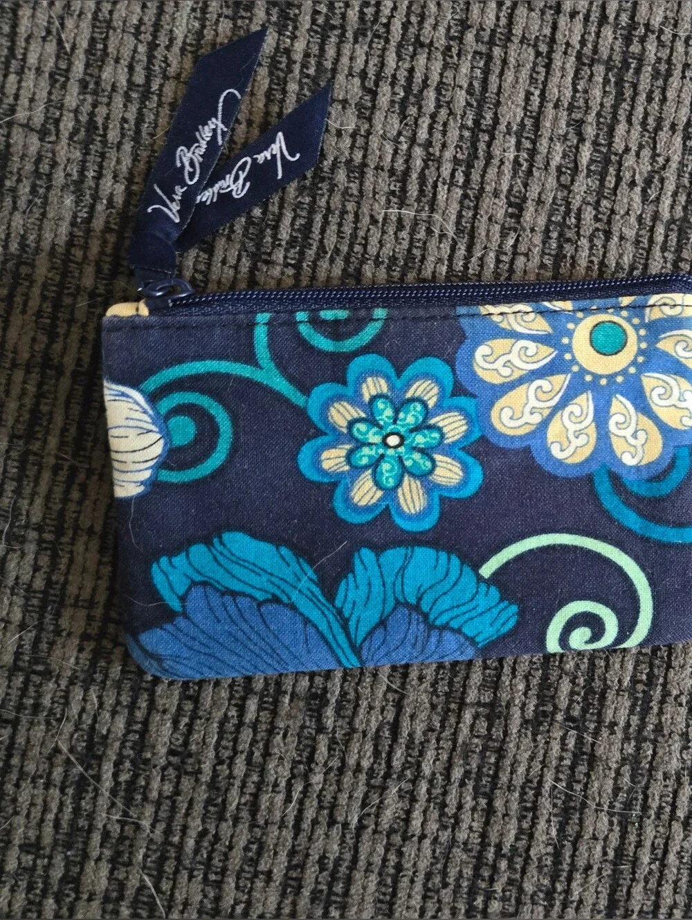 Quilted Floral Vera Bradley Zip ID Wristlet - Navy, Teal, Cream
